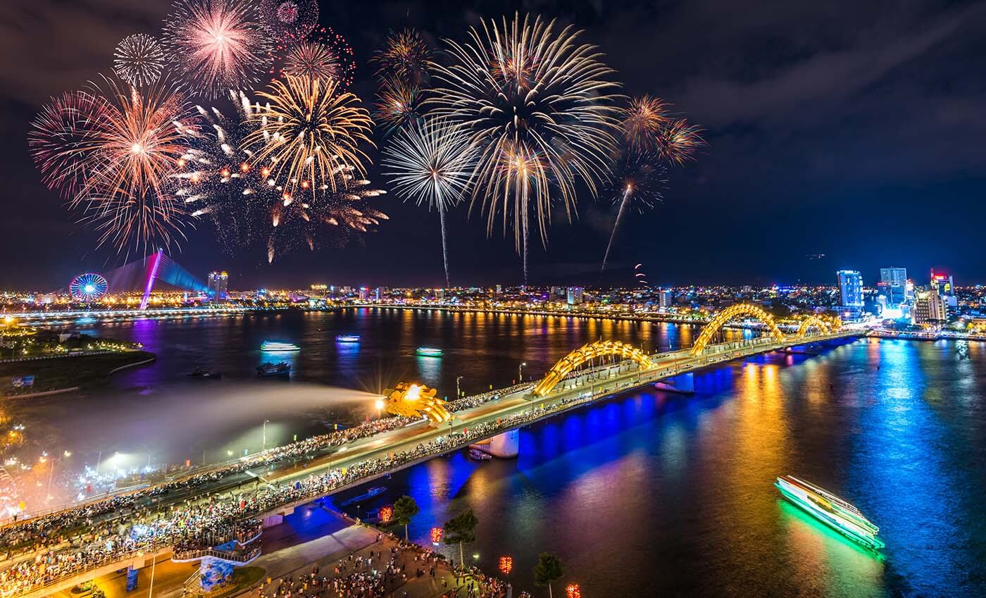 Dragon Bridge with colorful LED lights Da Nang