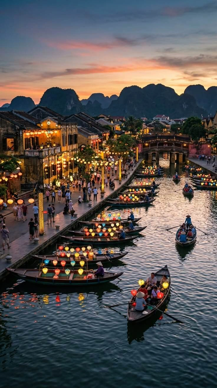 Lantern-lit boats on Thu Bon River Hoi An